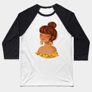 Girl character with a high bun lemon pattern Baseball T-Shirt